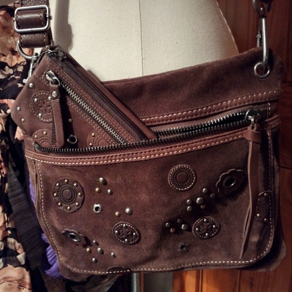 FOSSIL brown suede crossbody bag and wallet NWOT boho / western